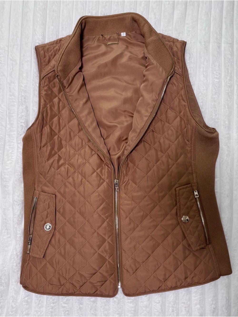 Chico's Quilted Camel Brown Zip-Front Vest